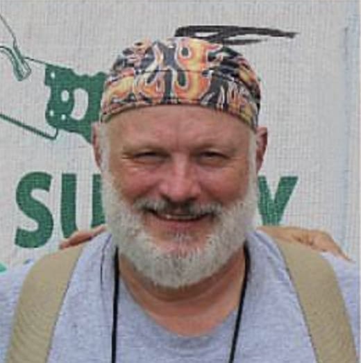 A man with a beard and bandana on.